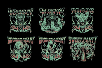 do unique retro cartoon cat, clown logo and party artwork for t shirt printing