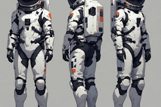 design a detailed character turnaround sheet and model sheet