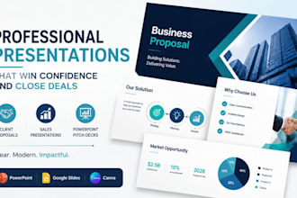 design client proposal, sales presentation and powerpoint pitch deck design