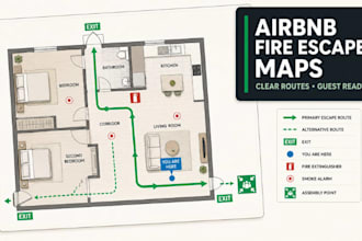 create airbnb emergency evacuation maps with clear fire escape routes