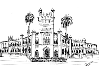 draw hand drawn gel pen and ink house sketch from your photo