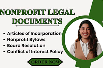 draft nonprofit bylaws, articles and governance documents for compliance