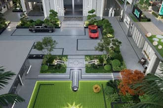 design modern landscape, backyard, garden design with 3d rendering