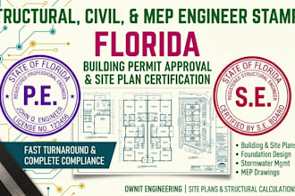 be your civil structural mep permit drawing engineer stamp for florida approval