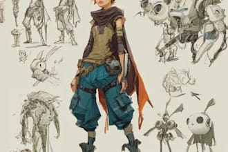 create detailed concept art for characters, worlds, creative
