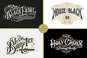 design a vintage hand lettering hipster tattoo and victorian logo