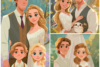 illustrate a romantic family couple portrait