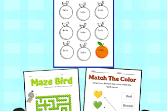 design custom kids worksheets and coloring book pages