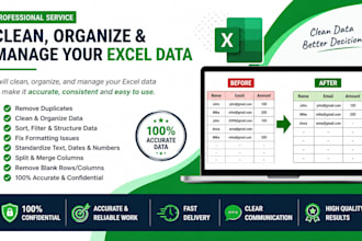clean excel data, remove duplicates, and organize spreadsheets