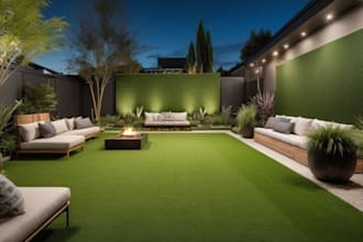 create realistic 3d landscape rendering for backyard, patio and garden