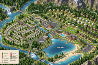 create glamping resort map, rv park map, campground map, visitor tourist map