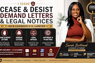 issue a cease and desist letter, demand letter or legal notice as US lawyer