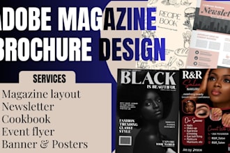 create layout design newsletter magazines event flyers cookbook banners posters