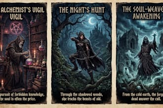 create dark art, metal, gothic illustration