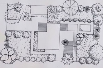 create 2d landscape site plan, planting plan and garden layout drawing