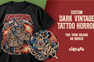 create dark vintage or tattoo horror t shirt illustration