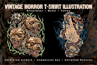 create vintage horror illustration for brand
