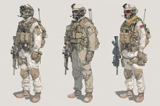 draw military characters, theme, scene or any illustrations