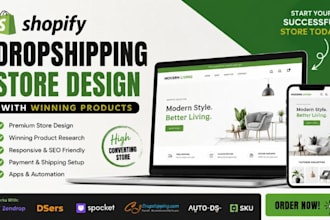 design shopify ecwid dropshipping store via zendrop dsers spocket cj autods, sku