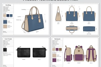 design your bag, backpack and handbag tech pack