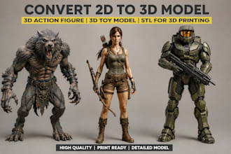 convert 2d to 3d model 3d action figure, 3d toy model, stl for 3d printing