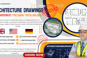 draw,redraw barndominium plans, pole barns and architectural mep drawings permit