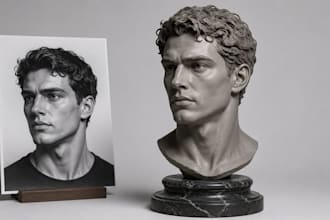 convert 2d to 3d head bust, photo to 3d portrait model stl head model