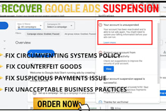 recover google ads account suspended for unacceptable business practices