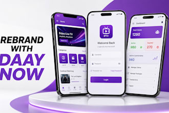 rebrand and develop iptv app, tivimate, ibo player pro with your dns and logo