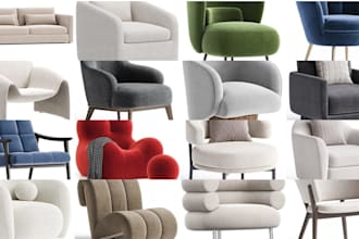 create photorealistic furniture 3d modelling, rendering bed sofa chair mattress