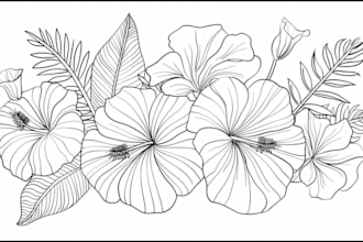 draw line art illustration botanical and flower beautifully