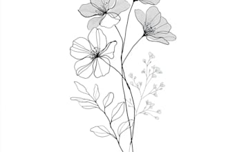 draw botanical and flower one line art illustration