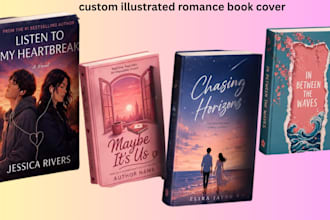 design a custom illustrated romance book cover for amazon kdp ebook cover design
