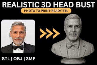 sculpt realistic 3d head bust model from photo, face portrait stl for printing