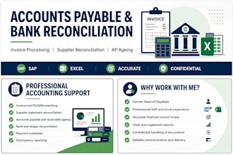 manage accounts payable and receivable, invoices and bank reconciliations