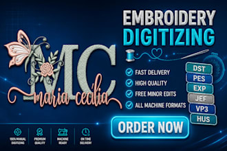do embroidery design for logo, monogram, patch and apparel