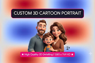 create custom 3d cartoon family portrait from your photo
