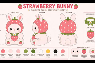 design custom plushie reference sheet stuffed toy animal dolls, furry plush toy
