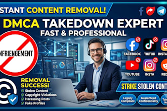 takedown remove copyright harassing content facebook tiktok youtube insta dmca