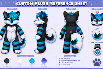 design custom 2d plush reference sheet stuffed toy stuffed animal character