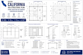 design california adu structural plan home addition or garage conversion drawing