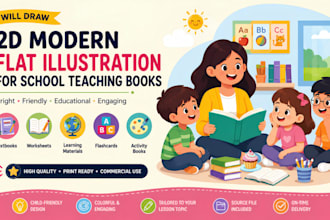 draw 2d modern flat illustration for school teaching books