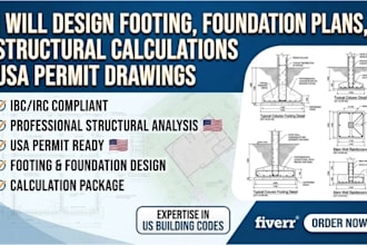 design footing, foundation plans, structural calculations USA permit drawings