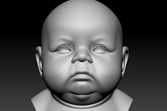 facial anatomy study,head bust sculpting,baby face base mesh zbrush,3d print stl