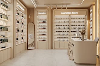 cgi 3d retail interior,cosmetic store design,checkout hub,commercial beauty shop