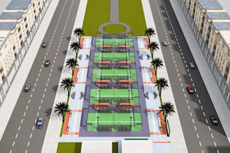 urban sports development, community recreation center,multiple padel courts, cgi
