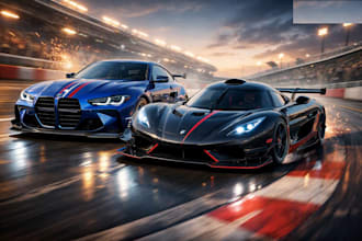 animate 3d car for advertising,bmw,3d koenigsegg car,racing car, glb car render