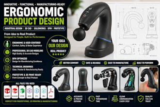 design ergonomic product, industrial design, 3d cad, solidworks, dfm, prototype