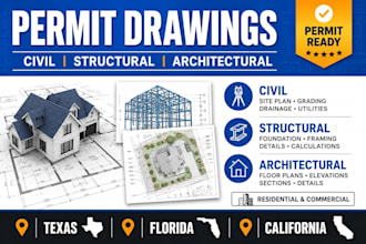 design civil, structural, and architectural permit drawings for texas florida ca