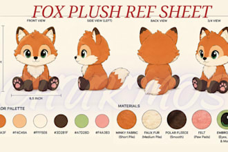 design plush toy reference sheet, stuffed animal ych tech pack for manufacturers
